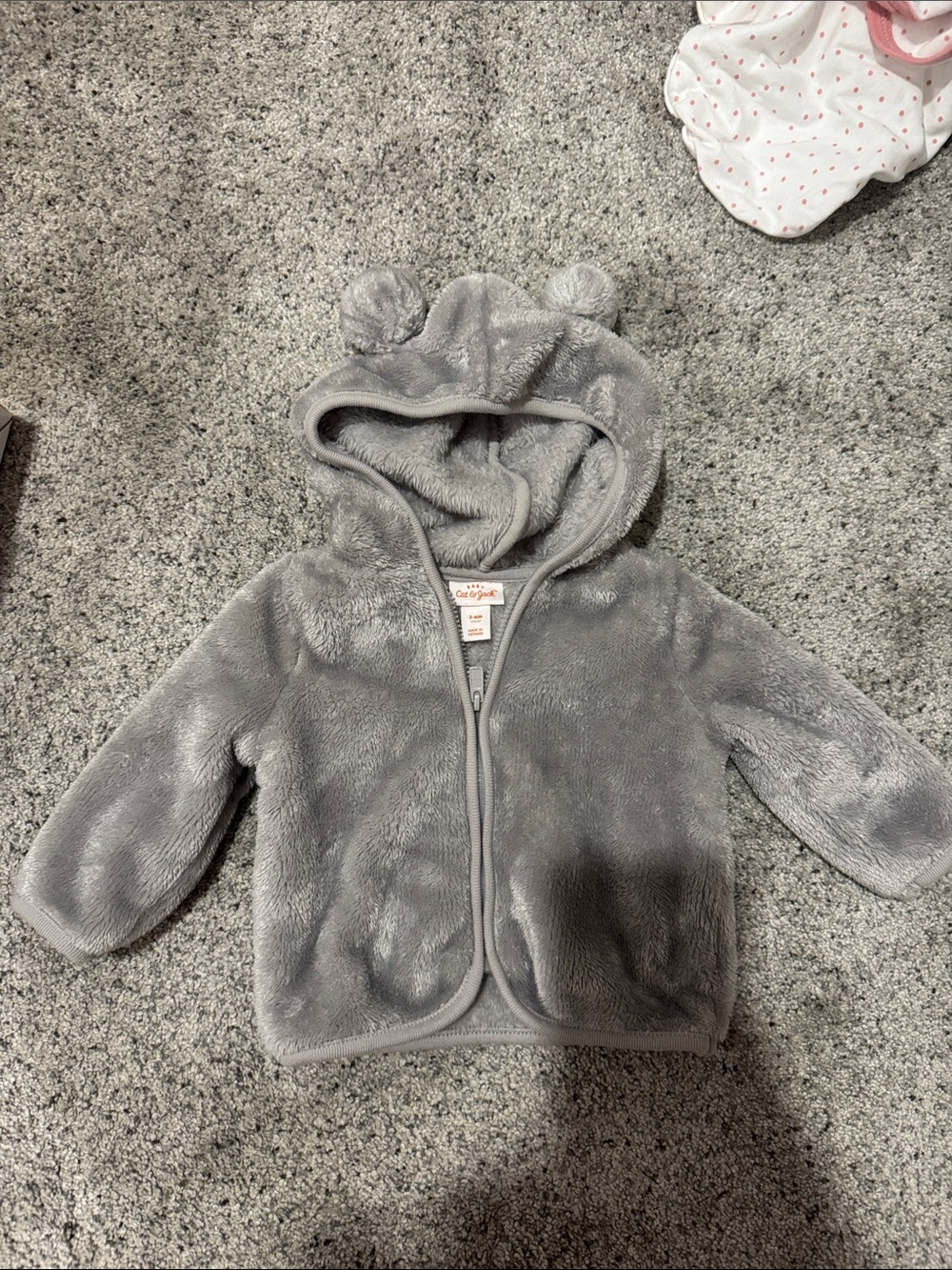 Cat & Jack Soft Gray Hooded Puffer Jacket with Bear Ears